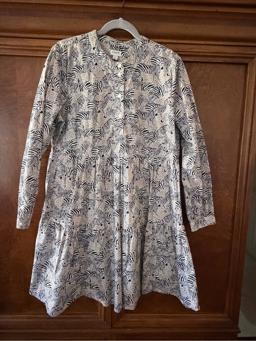 J. Crew Black & White Zebra-Print Long Sleeve Dress w/pockets